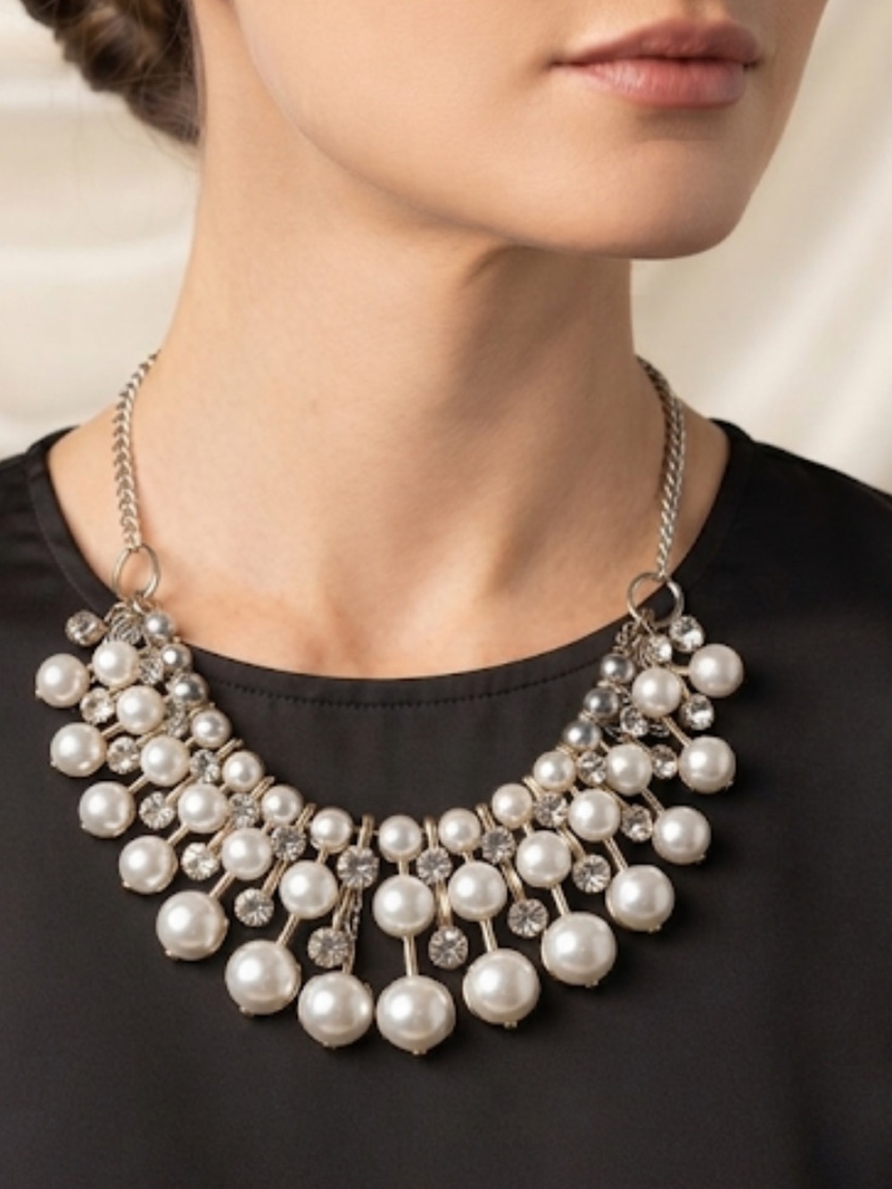 Dress Barn Gold-Tone Pearl & Crystal Bib Necklace
